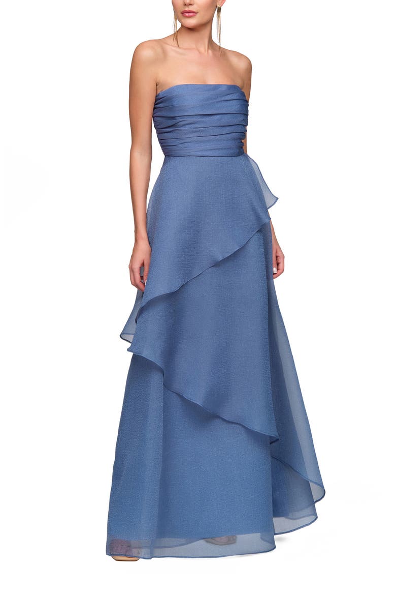 Amica Strapless Organza Gown, Alternate, color, AZURE BLUE