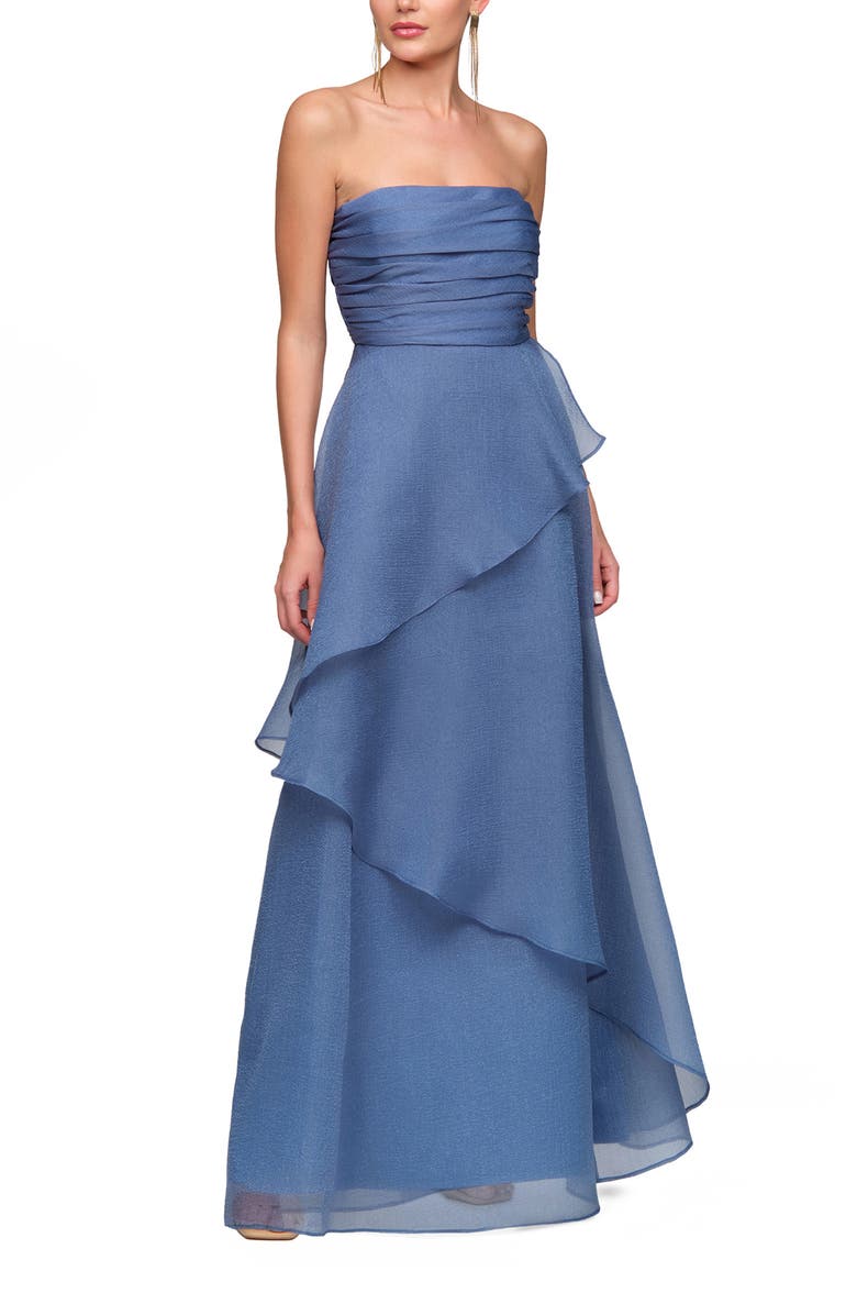 JS Collections Amica Strapless Organza Gown, Alternate, color, Azure Blue
