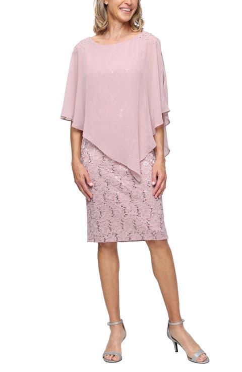 Chiffon Capelet Floral Lace Cocktail Dress