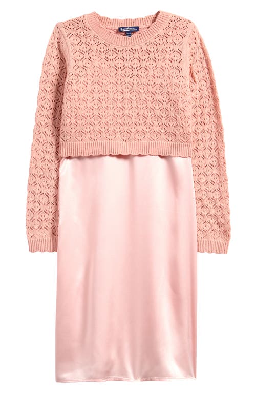 Shop Freshman Kids' Satin Slipdress & Sweater Set In Peachy Keen