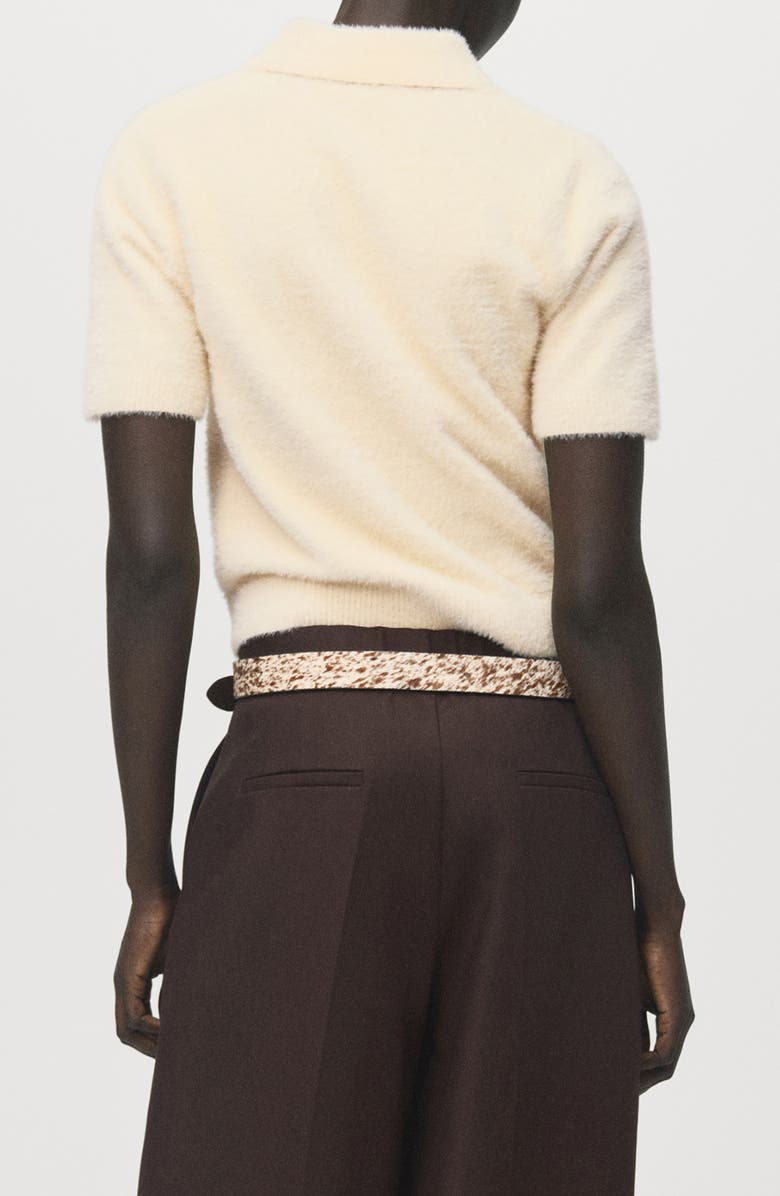 MANGO Faux Fur-Effect Polo Sweater, Alternate, color, Ecru