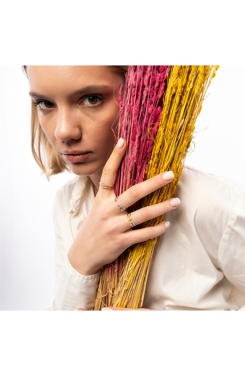 Spero London Sterling Silver Pave Jewelled Safety Pin Ring, Alternate, color, Rose Gold