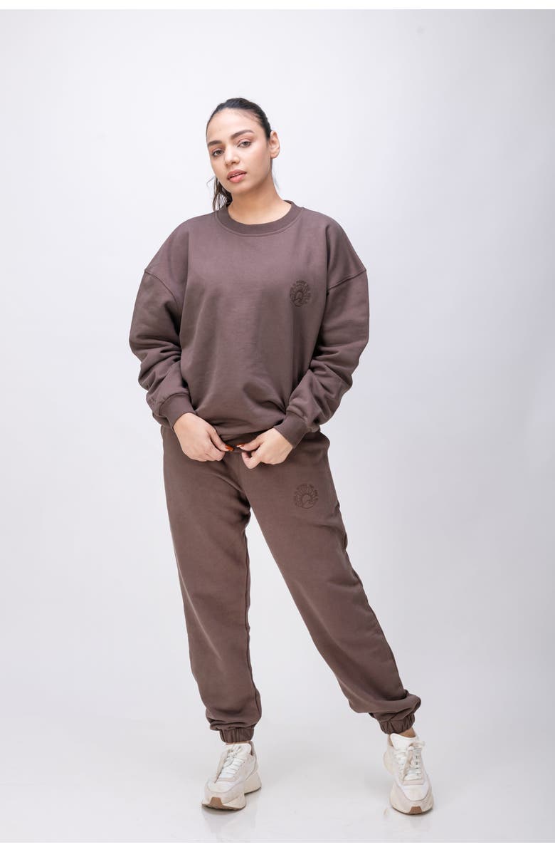 Twill Active Organic Cotton Oversized Crewneck Wellness Sweatshirt, Main, color, Chocolate Brown