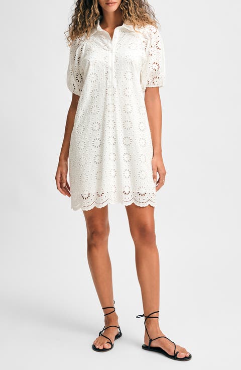 Eyelet Puff Sleeve Shirtdress