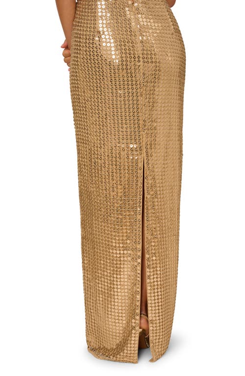 Adrianna Papell Sequin Halter Neck Gown In Gold