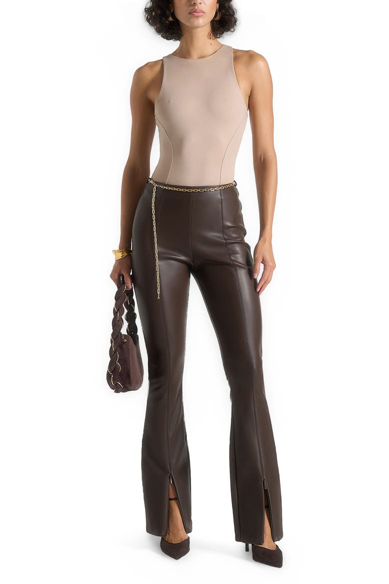 Ninon Leather Fit And Flare Leggings With Chain, Alternate, color, Brown