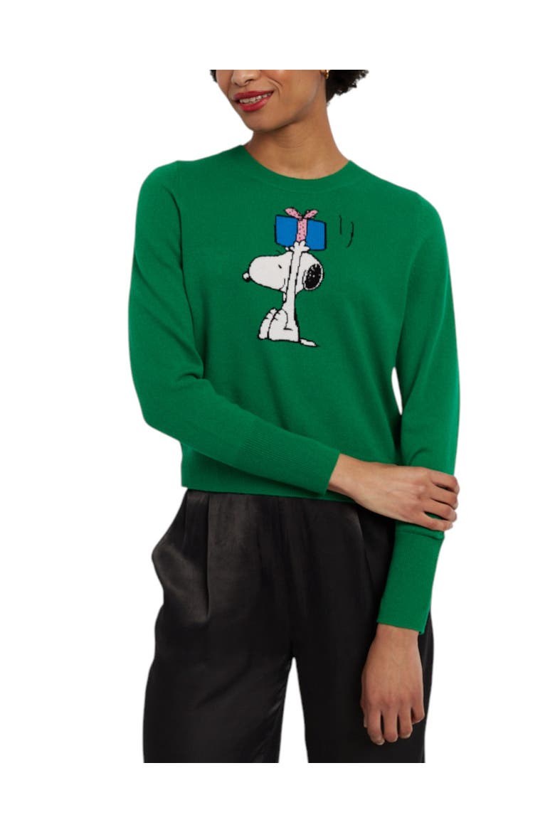 Wool-cashmere Snoopy's Gift Sweater, Main, color, Green