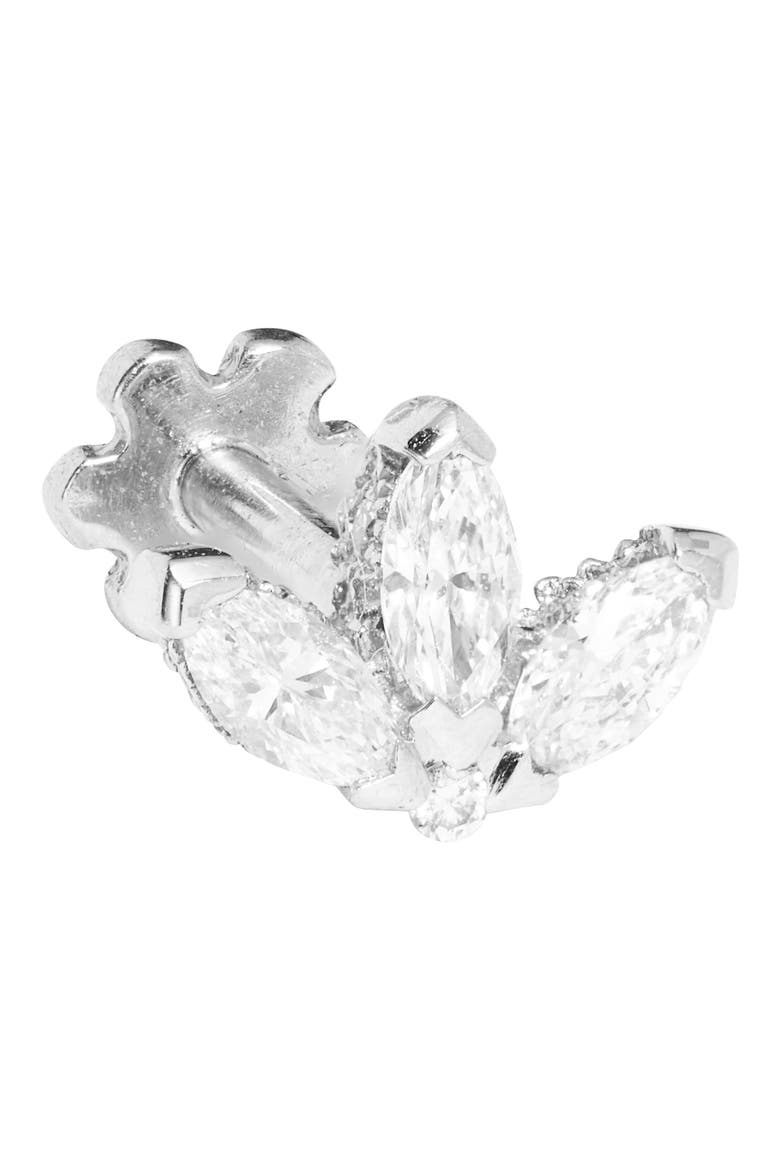 Engraved Diamond Lotus Stud Earring, Alternate, color, WHITE GOLD