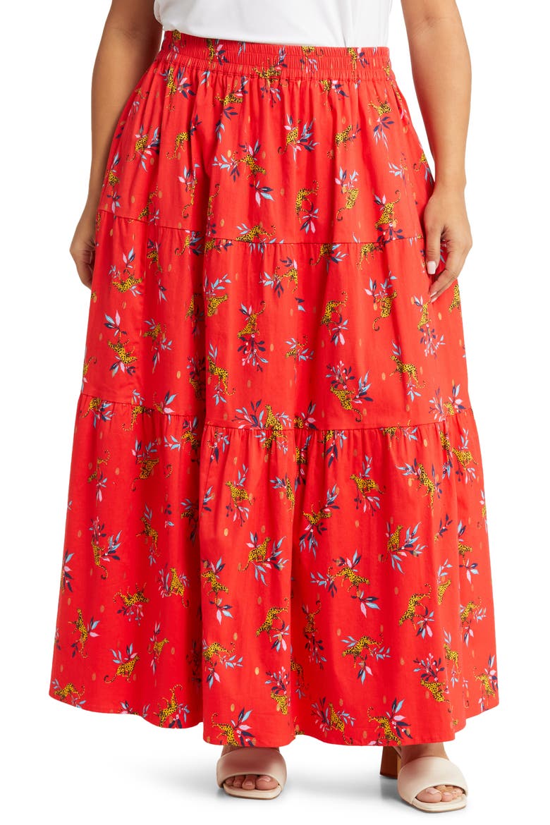 Evalyn Floral Organic Cotton Maxi Skirt, Main, color, LUCKY CHEETAH POPPY RED