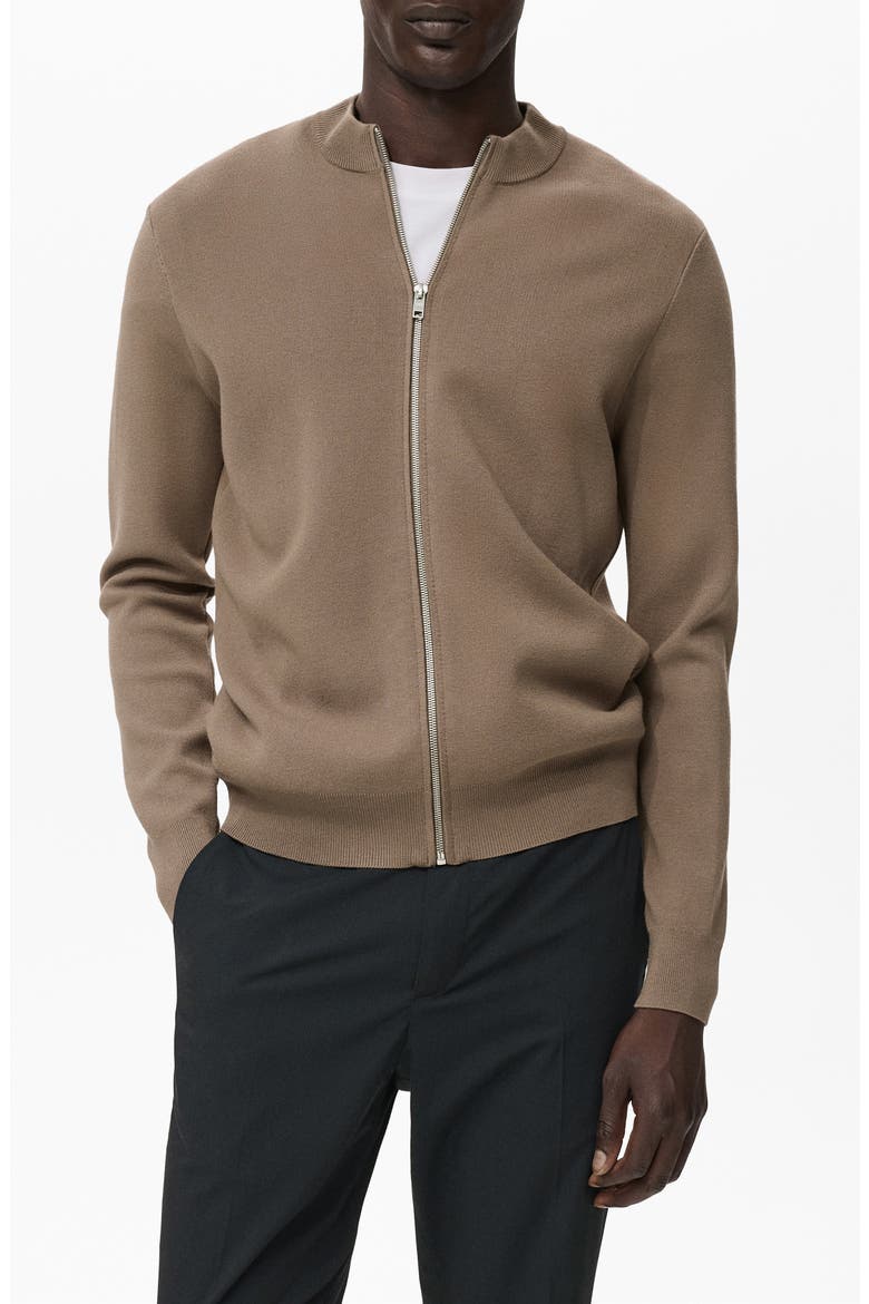 Crewneck Zip Cardigan, Main, color, MEDIUM BROWN