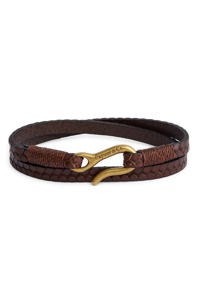 Caputo & Co. Men's Embossed Leather Wrap Bracelet, Main, color, 