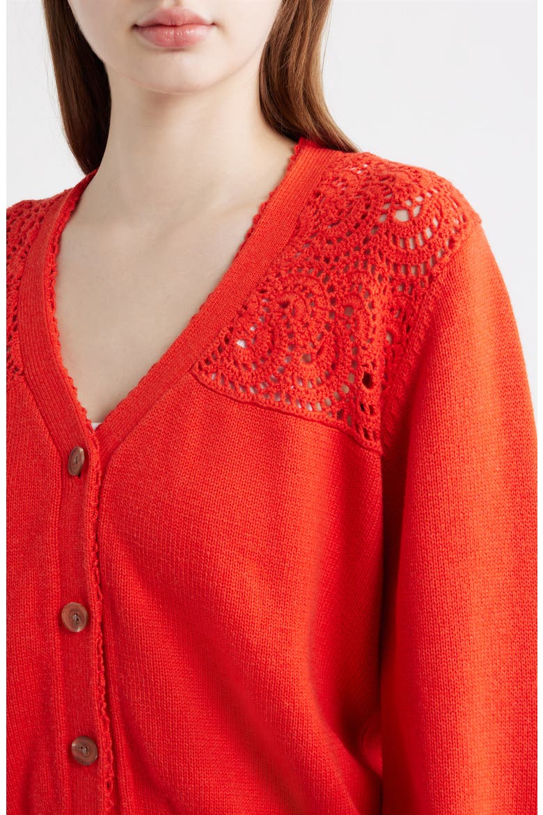 Openwork Detail Cotton Cardigan, Alternate, color, POPPY