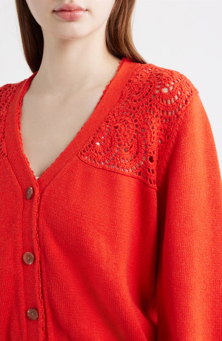 Pendleton Openwork Detail Cotton Cardigan, Alternate, color, Poppy