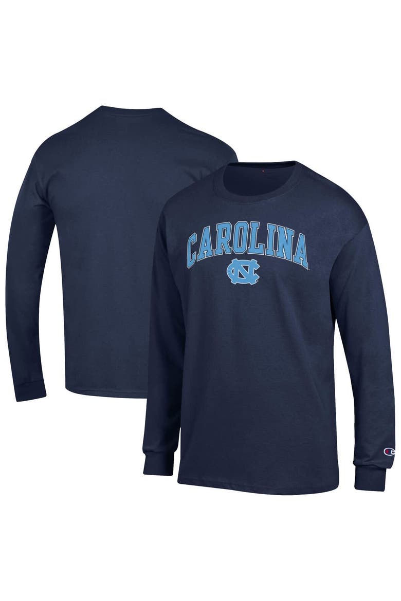 Men's Champion  Navy North Carolina Tar Heels Arch Over Logo Long Sleeve T-Shirt, Main, color, Navy
