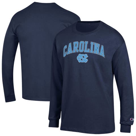 Men's Champion  Navy North Carolina Tar Heels Arch Over Logo Long Sleeve T-Shirt