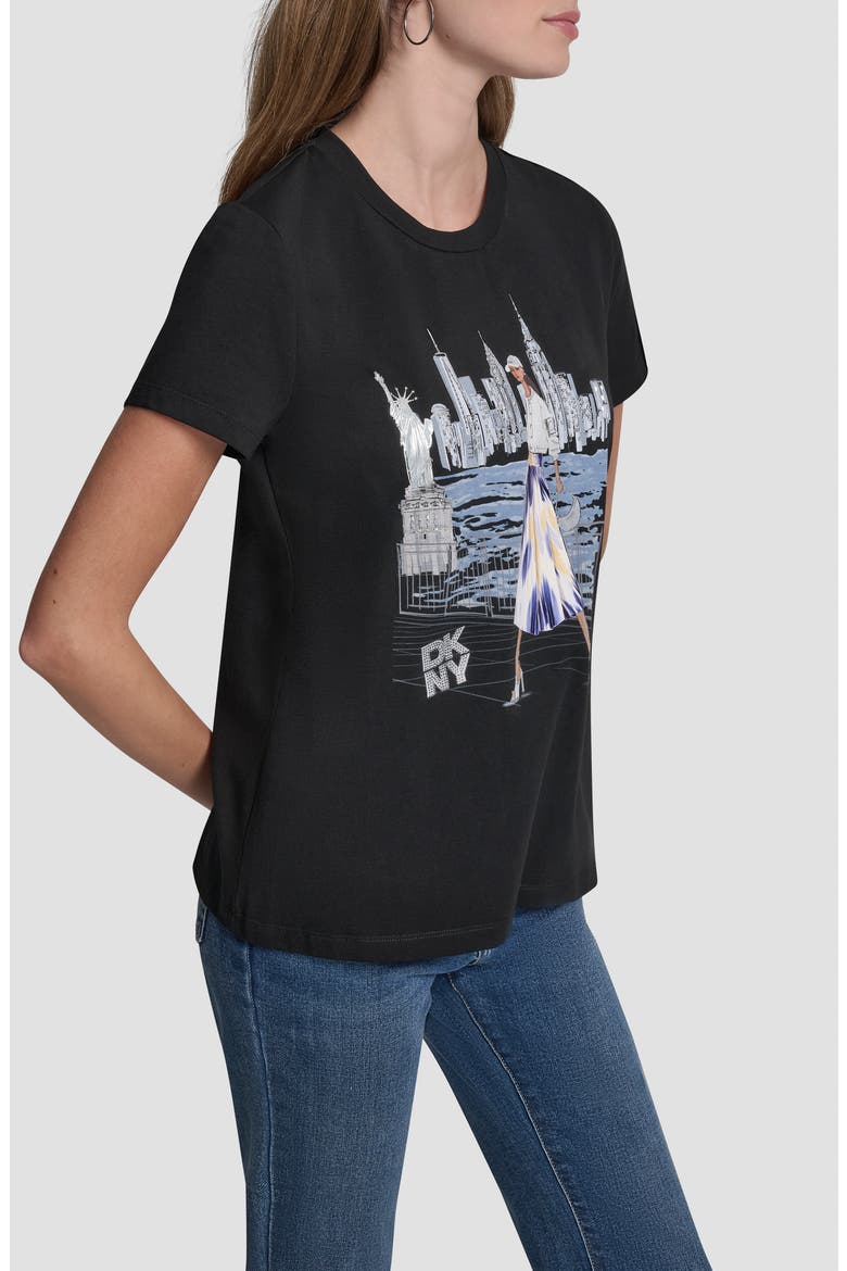 Crystal Embellished Statue of Liberty Conversational Graphic T-Shirt, Alternate, color, BLACK