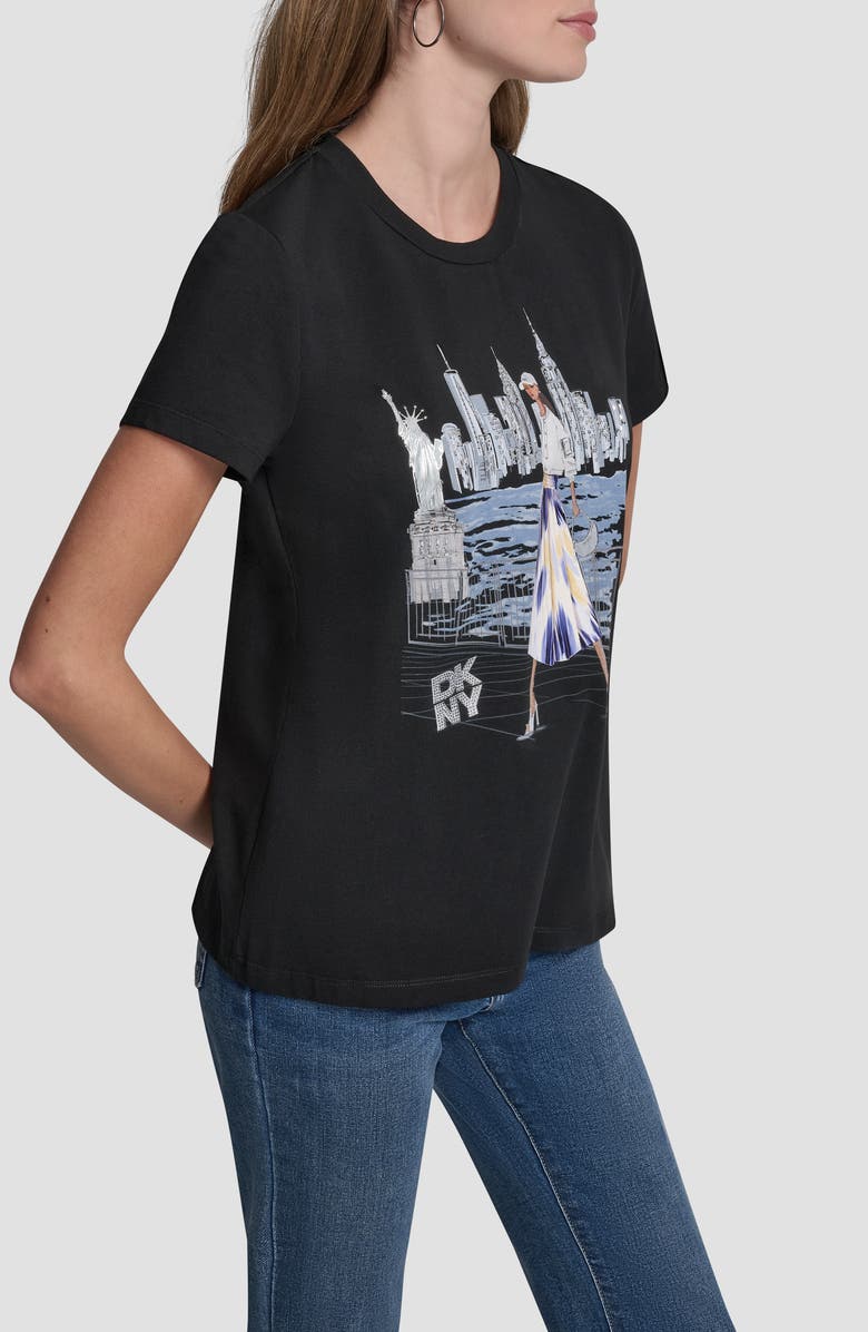 DKNY Crystal Embellished Statue of Liberty Conversational Graphic T-Shirt, Alternate, color, Black