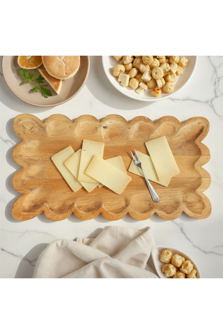 Scalloped Mango Wood Tray, Natural, Alternate, color, Natural