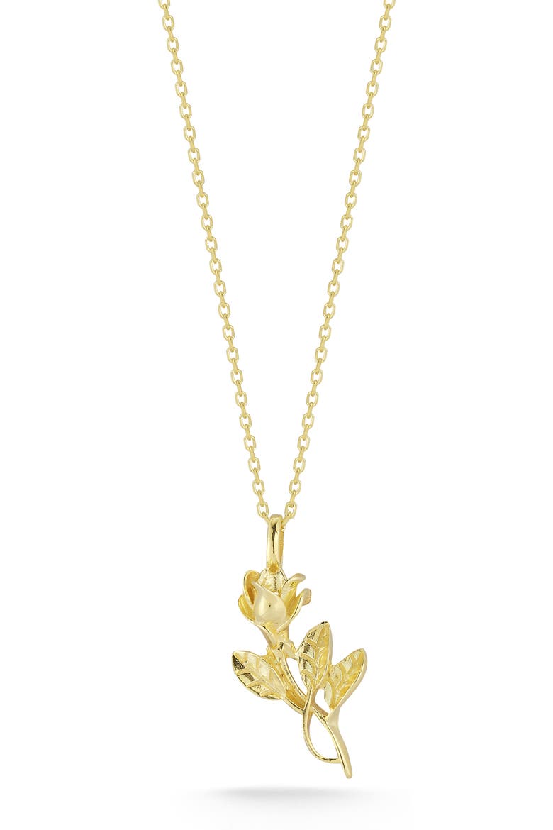 14K Gold Plated Sterling Silver Rose Pendant Necklace, Main, color, GOLD