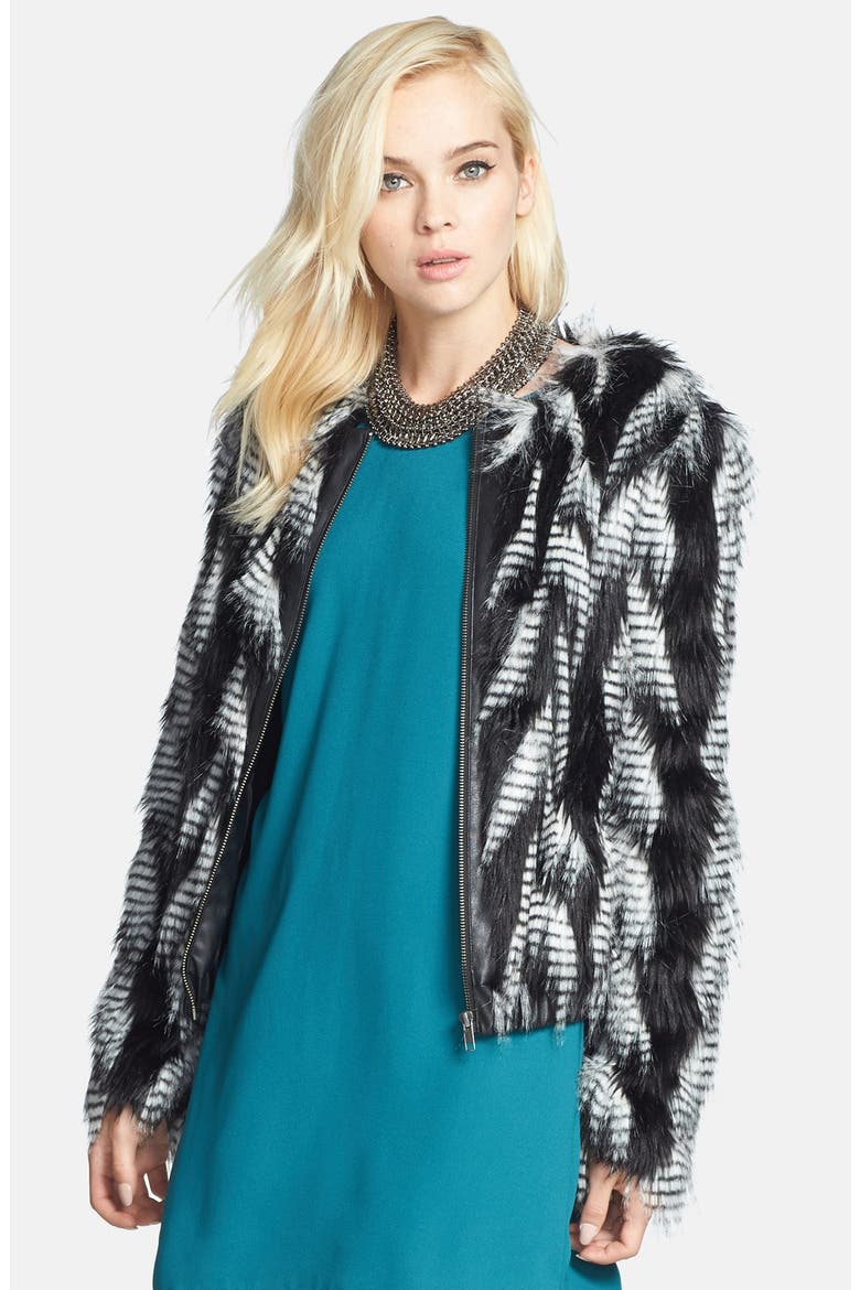Faux Fur Jacket, Main, color, BLACK/ WHITE