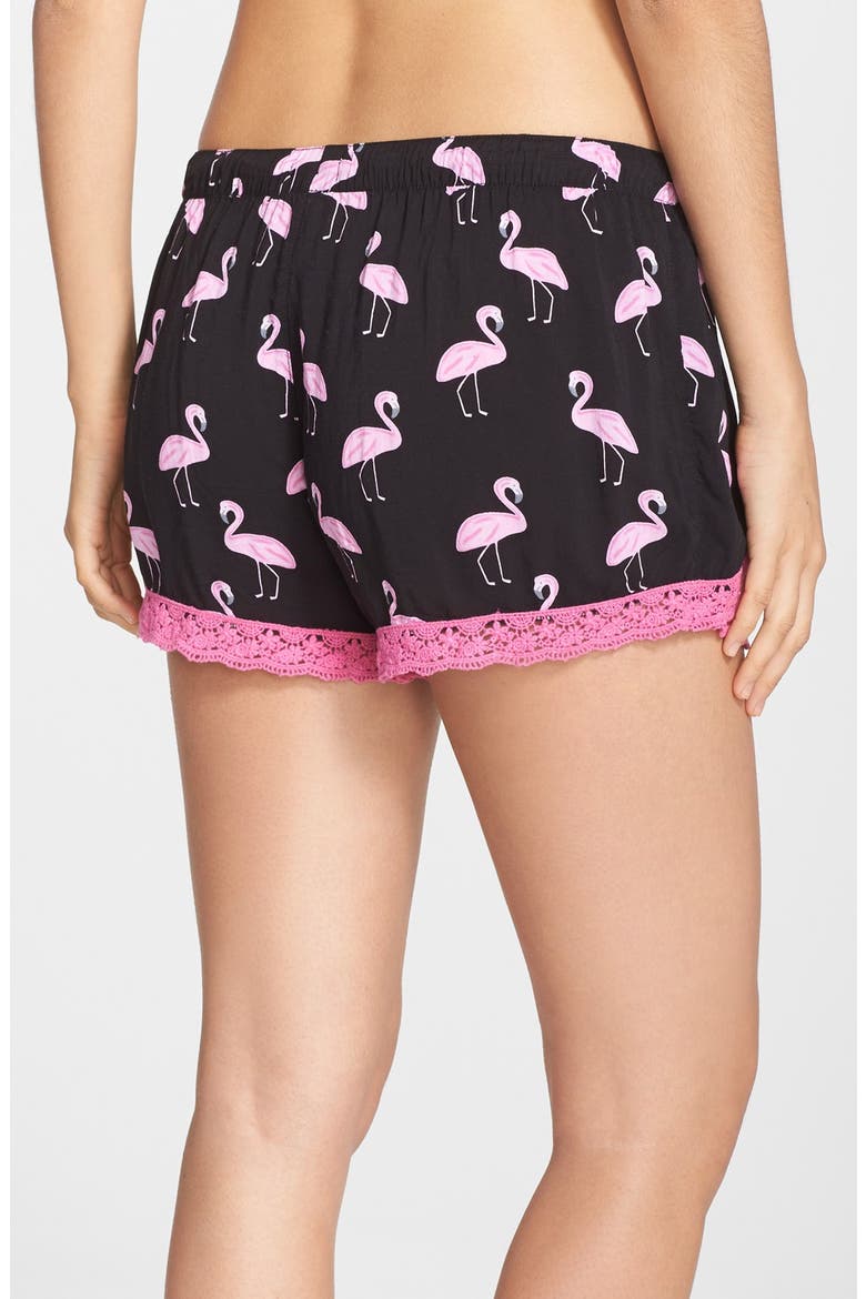 'Challe' Lace Trim Print Shorts (Nordstrom Exclusive), Alternate, color, BLACK FLAMINGO
