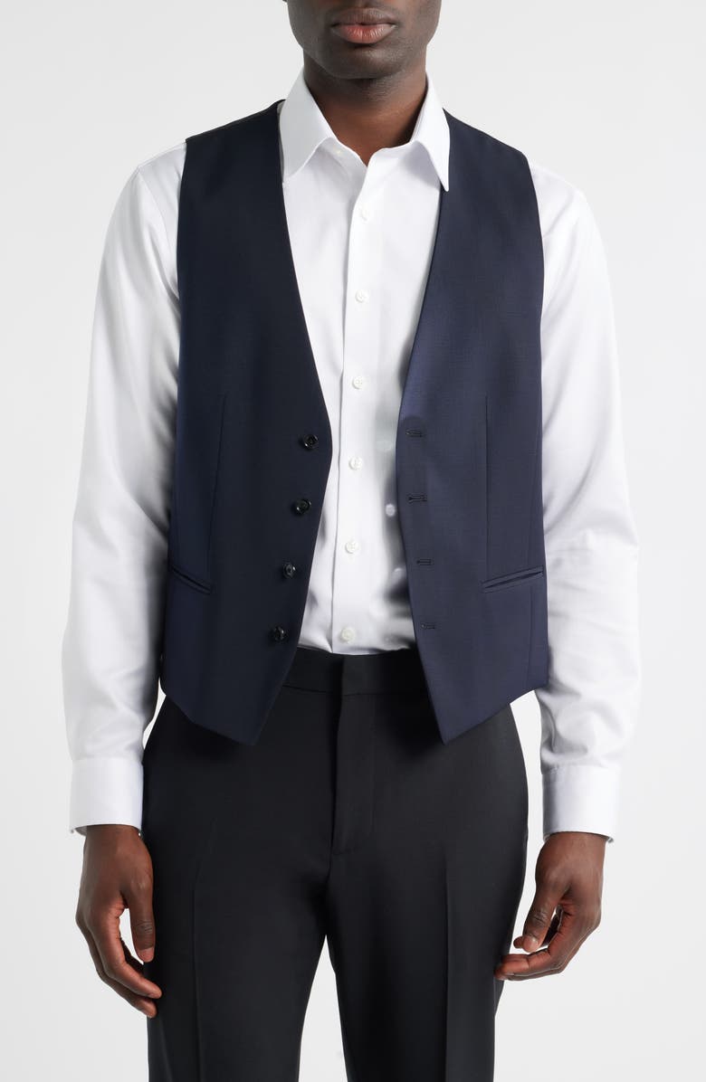 BOSS Houston Slim Fit Dark Navy Virgin Wool Suit Vest, Alternate, color, Dark Blue