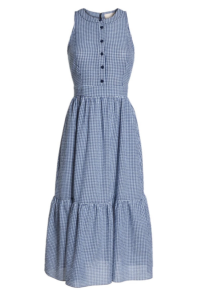 Ardith Gingham Fit & Flare Midi Dress, Alternate, color, BLUE/ WHITE