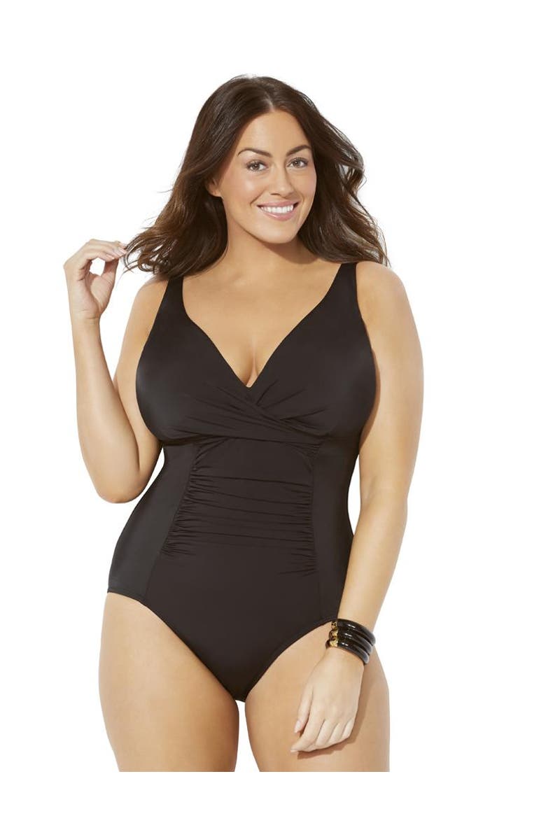 Swimsuits for All Twist Ruched One Piece Swimsuit, Main, color, Black