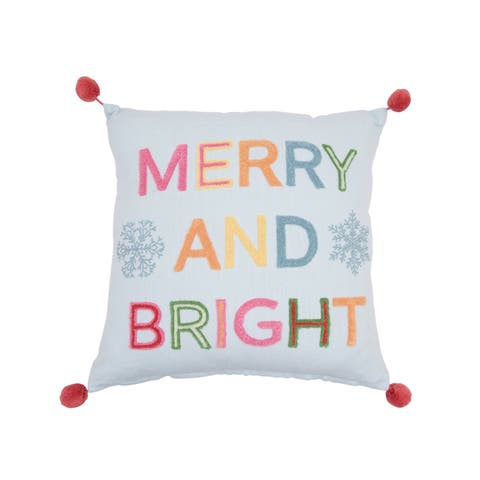 Merry And Bright Snowflakes Tufted with Poms Throw Pillow 18" x 18"