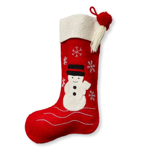 Tag Farmhouse Snowman Holiday Stocking Red Felt Christmas Decor In Red
