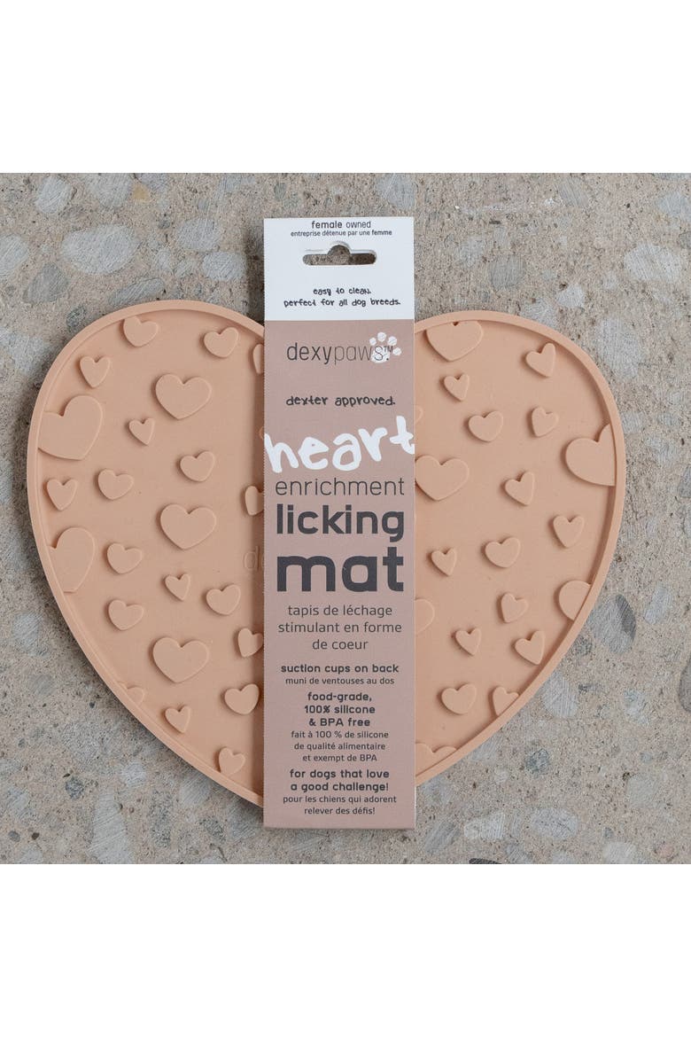 Enrichment Lick Mat Blush Pink Heart Grooved Silicone, Alternate, color, Pink