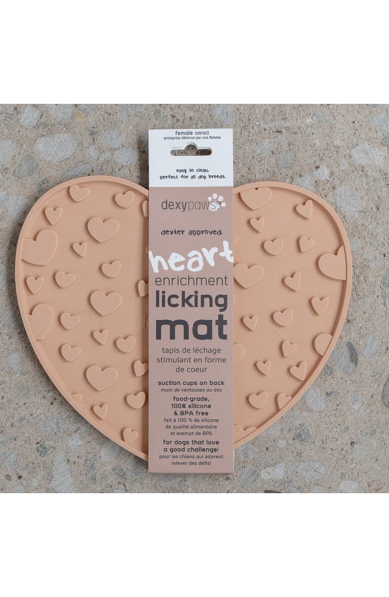 Dexypaws Enrichment Lick Mat Blush Pink Heart Grooved Silicone, Alternate, color, Pink