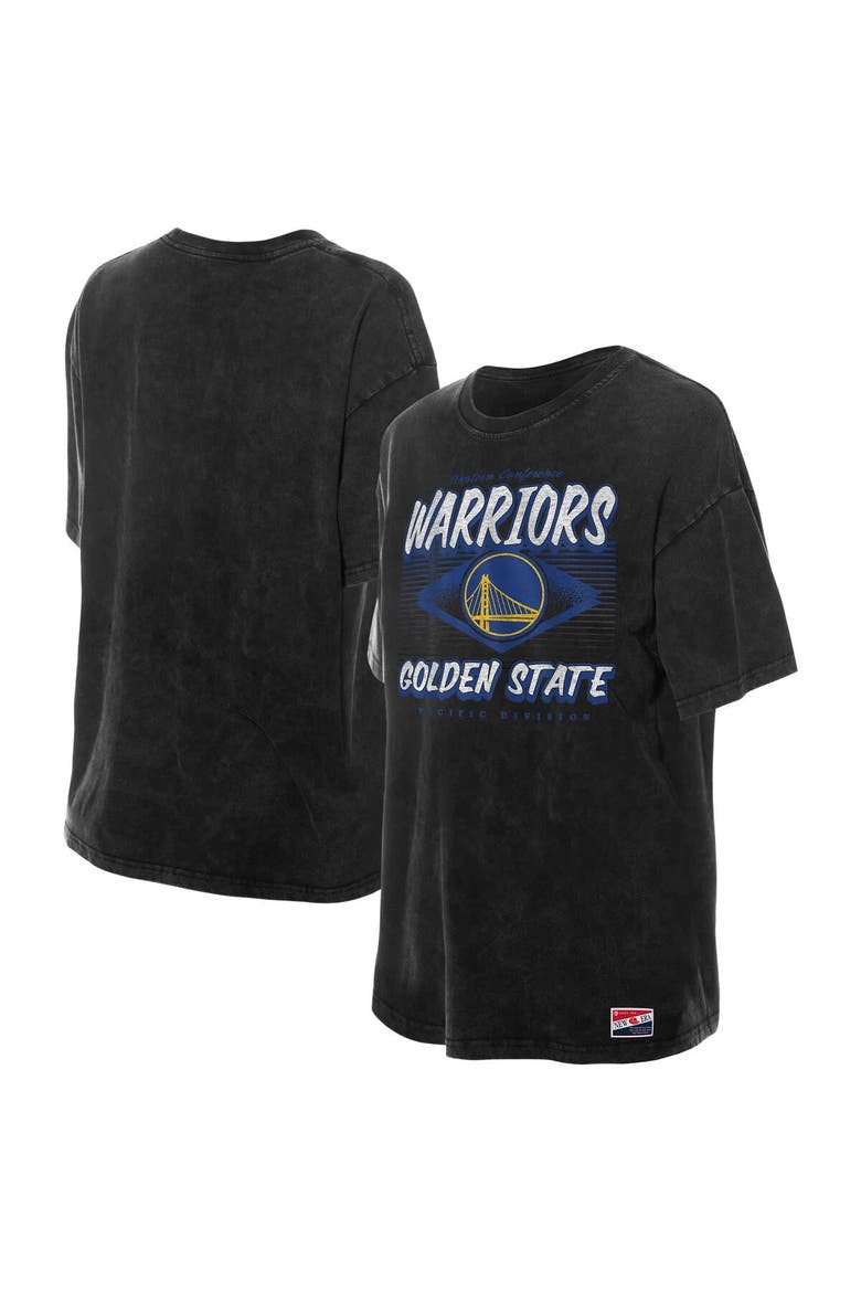 Women's New Era  Black Golden State Warriors Throwback Mineral Wash Oversized T-Shirt, Main, color, Black