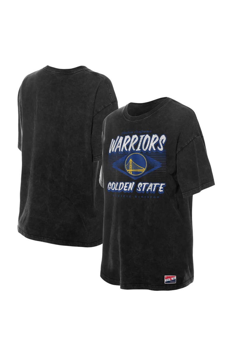 New Era Women's New Era Black Golden State Warriors Throwback Mineral Wash Oversized T-Shirt, Main, color, Black