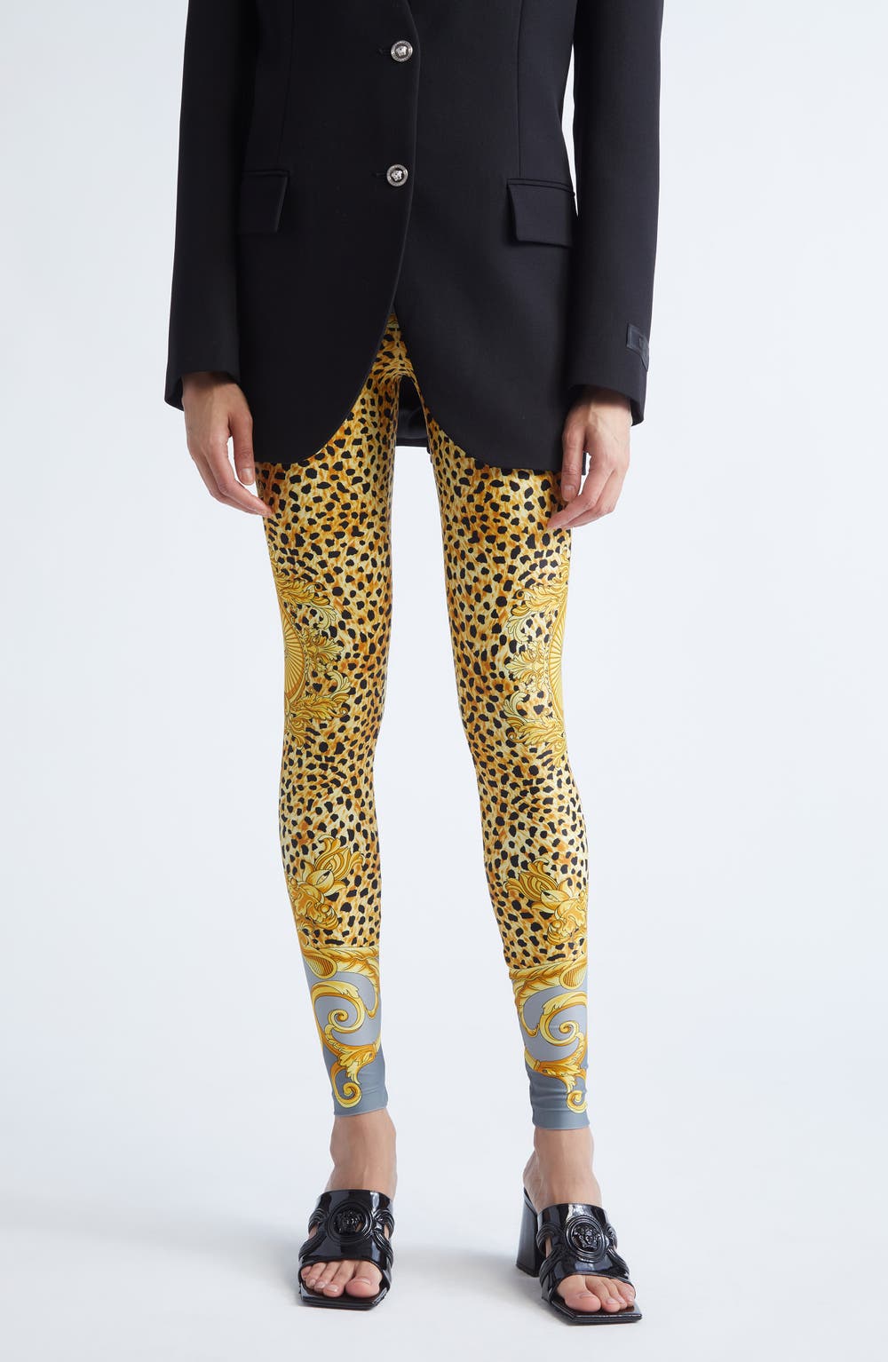 Cheetah Foulard Print Leggings, color, LIGHT GREY ELEPHANT GREY