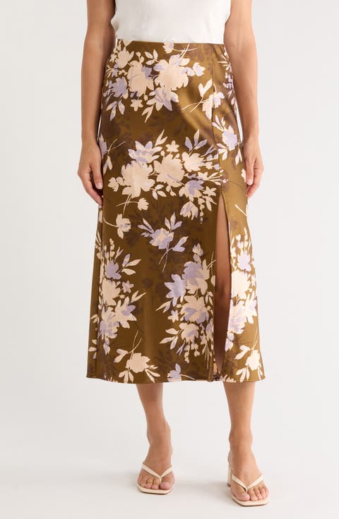 Front Slit Satin Skirt