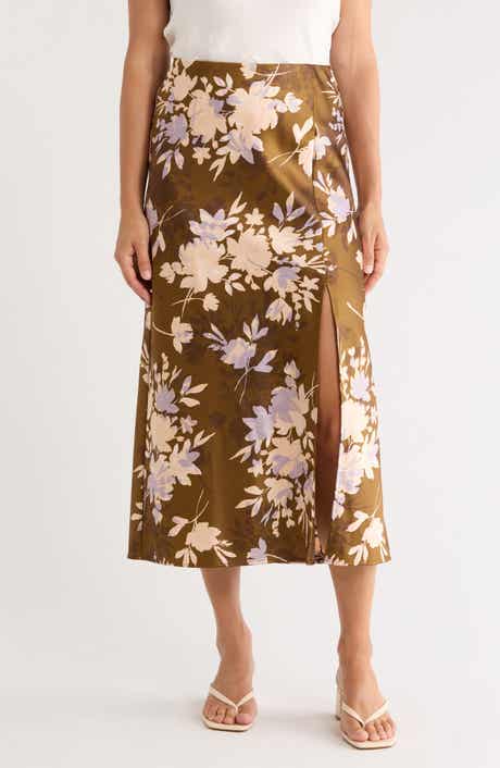 Front Slit Satin Skirt