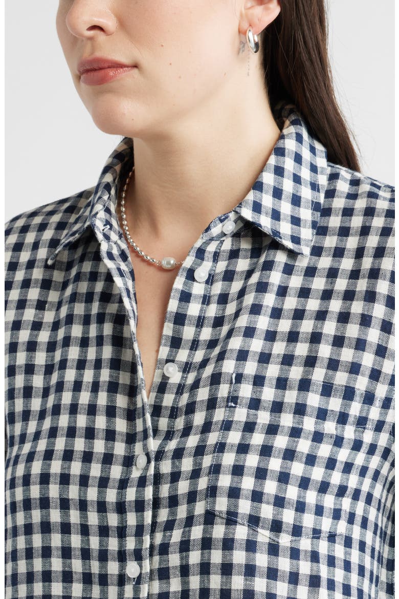 Casual Linen Button-Up Shirt, Alternate, color, NAVY STILL- IVORY BEA GINGHAM