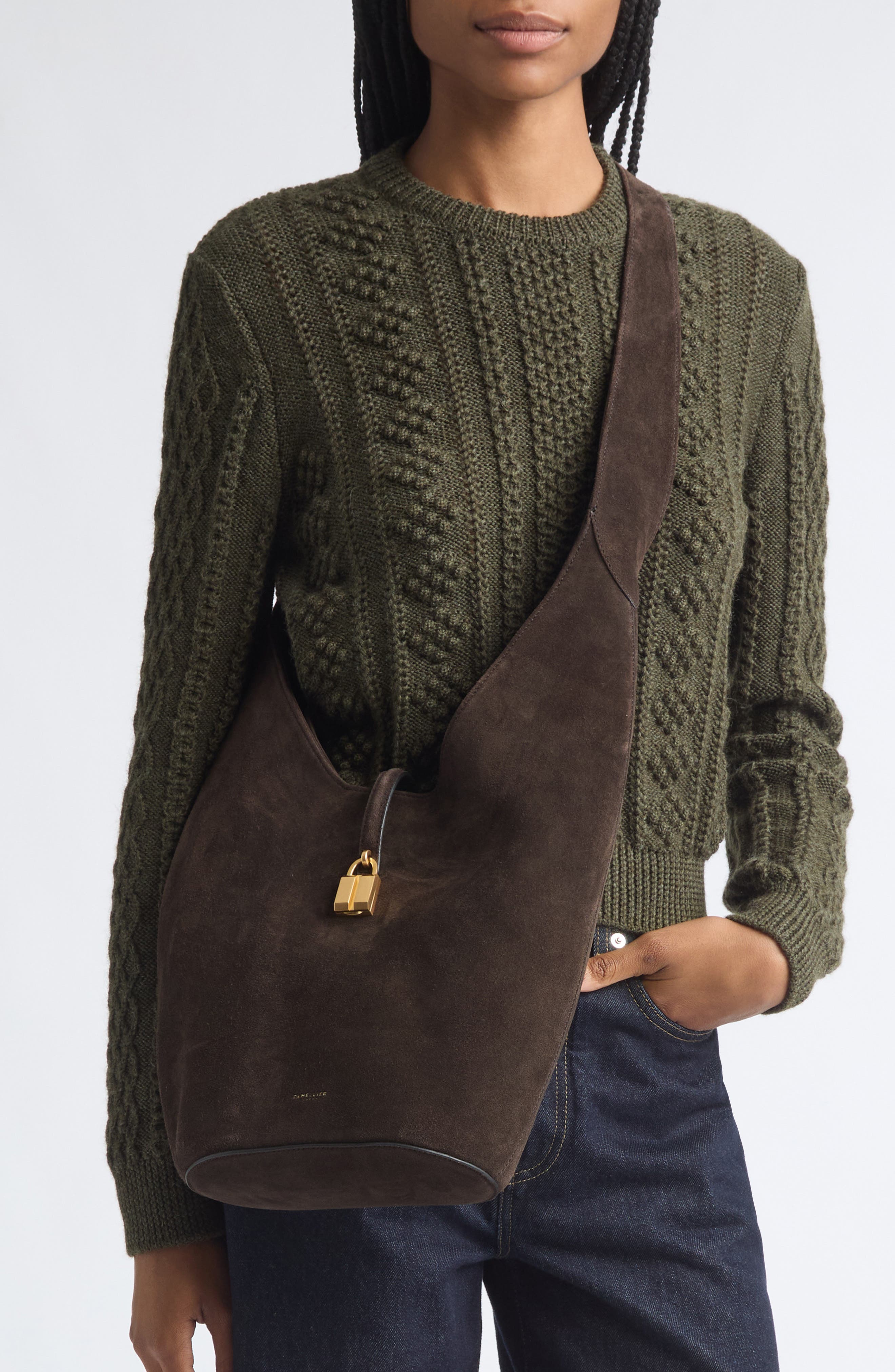 The Siena Suede Crossbody Bag, Alternate, color, DARK CHOCOLATE