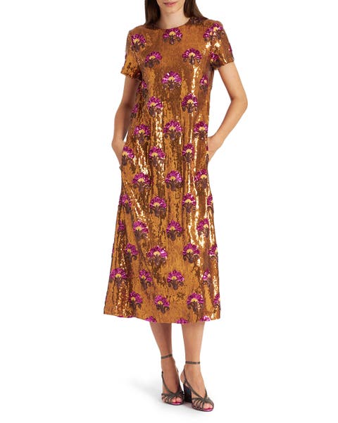 Super Swing Dress Textured Sequins Rust