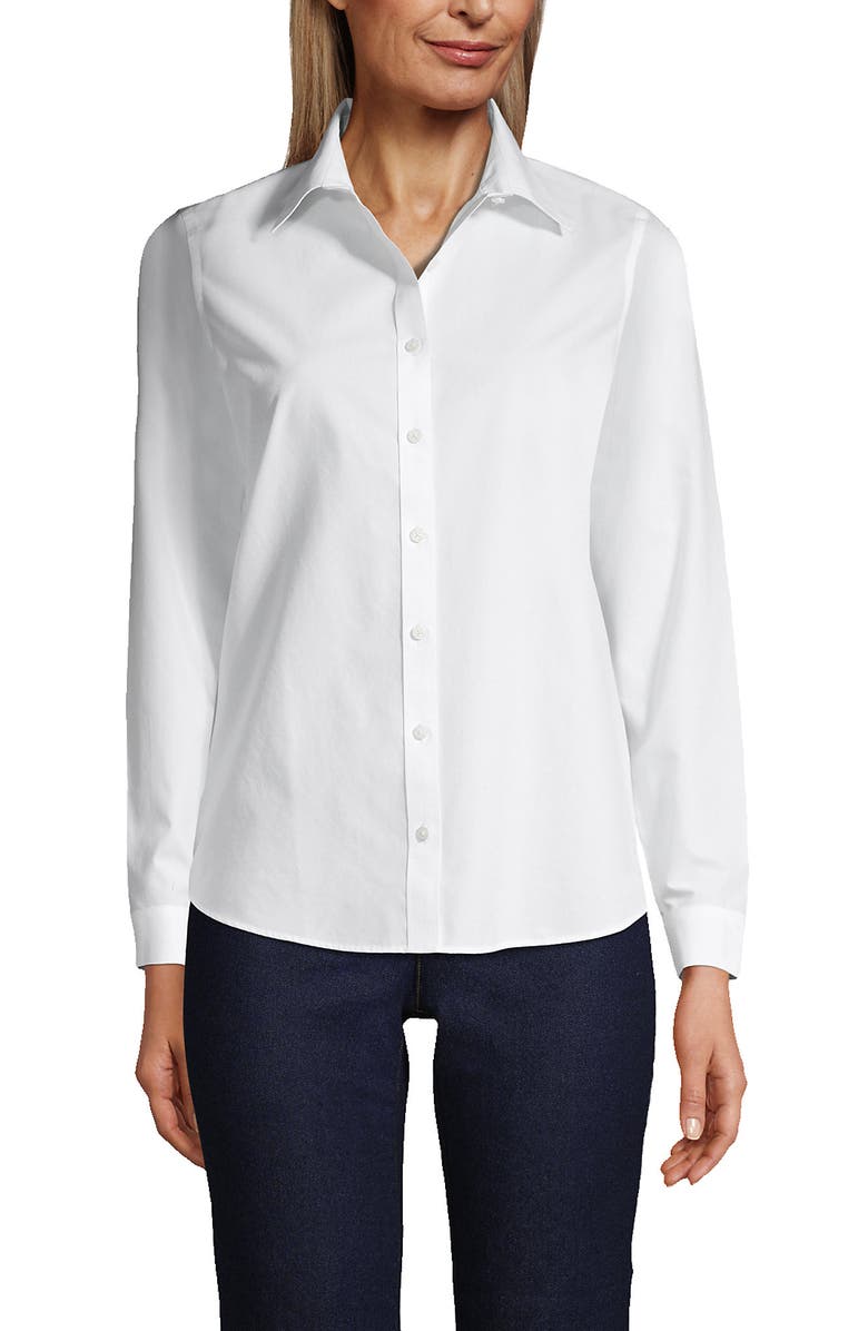 Lands' End No Iron Supima Cotton Long Sleeve Shirt, Main, color, White