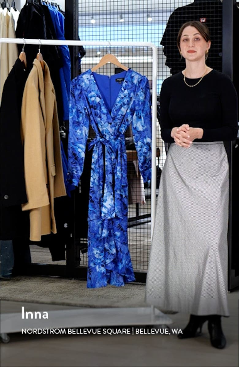 Floral Ruffle Tie Waist Long Sleeve Midi Dress, sales video thumbnail