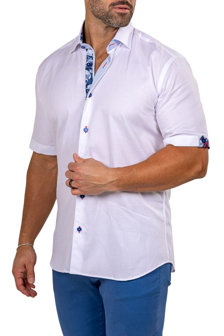 Galileo Marty Short Sleeve Cotton Button-Up Shirt, Alternate, color, WHITE