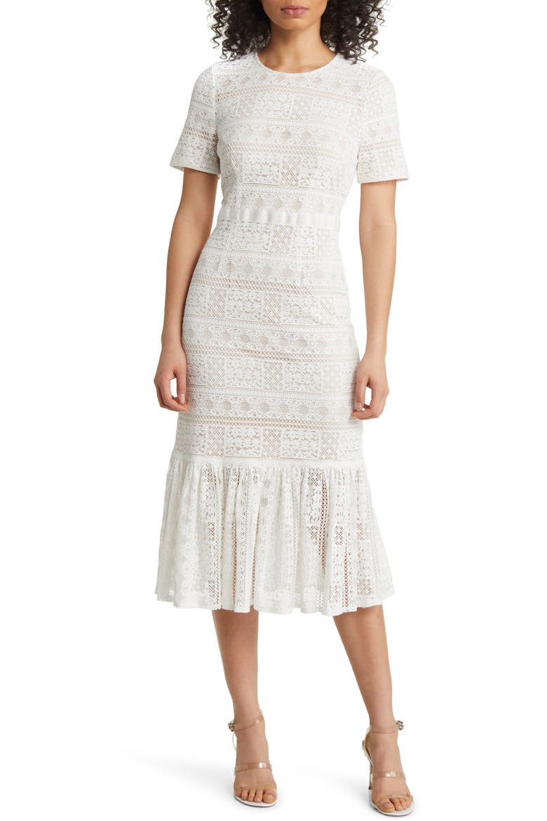 Stripe Lace Midi Dress (Nordstrom Exclusive), Main, color, LUCENT WHITE