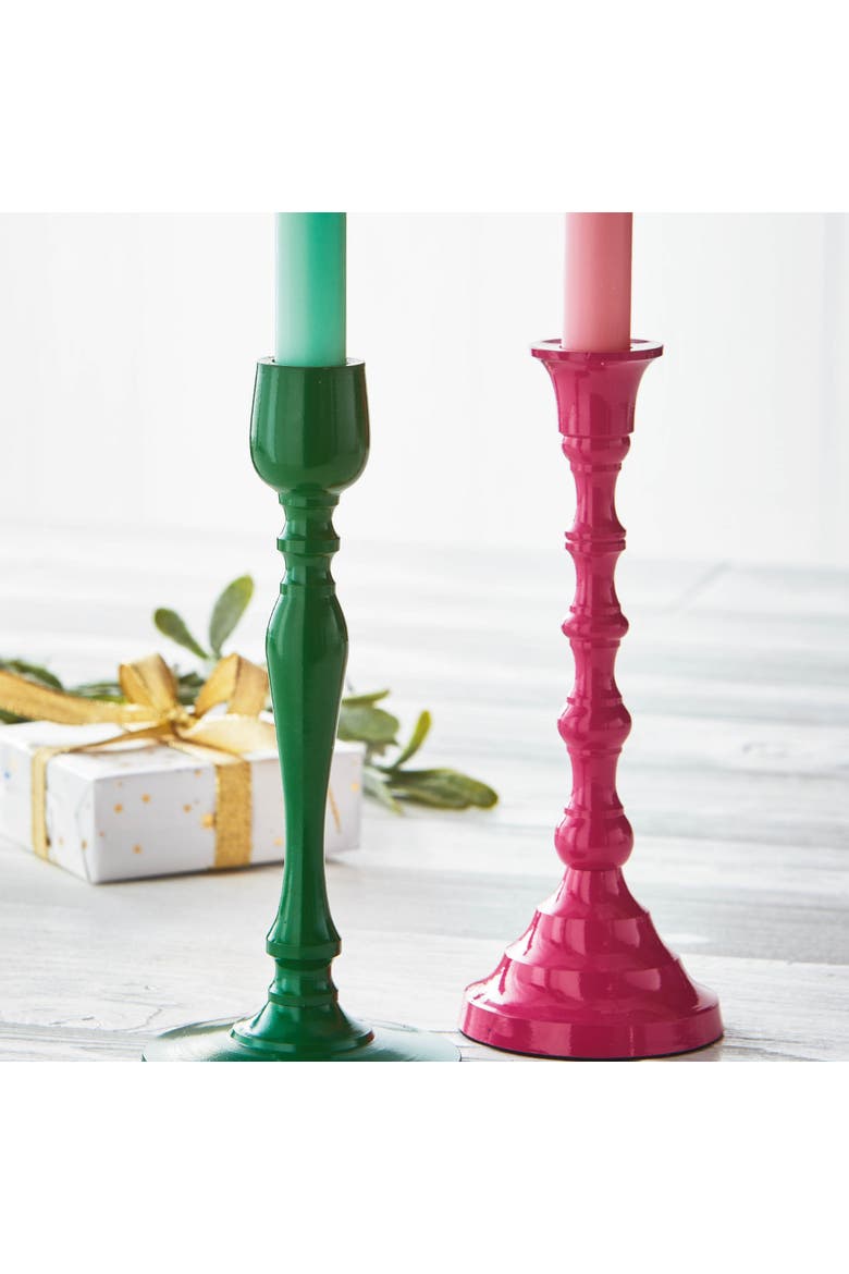 Zahra Dark Green Aluminum Taper Candle Holder Elegant Design, Alternate, color, Green