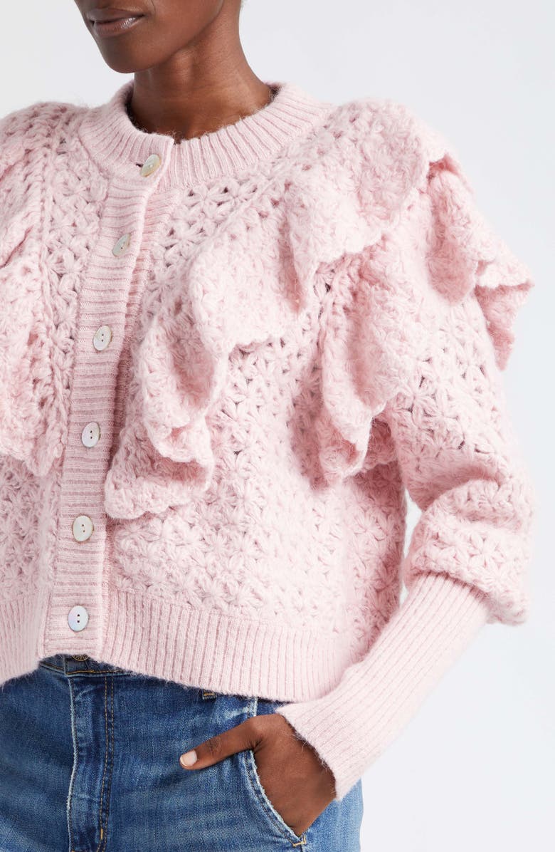 FARM Rio Ruffle Cardigan, Alternate, color, Pink