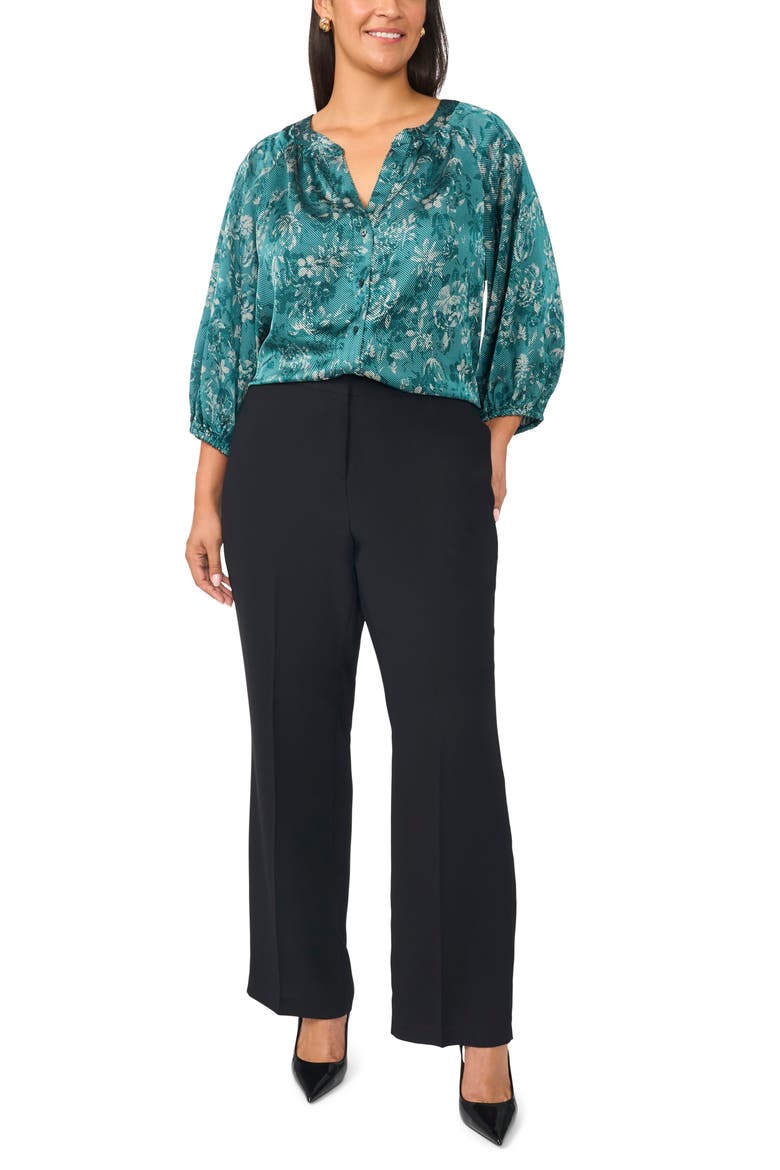 Floral Print Raglan Sleeve Button Up Shirt, Alternate, color, DEEP EMERALD