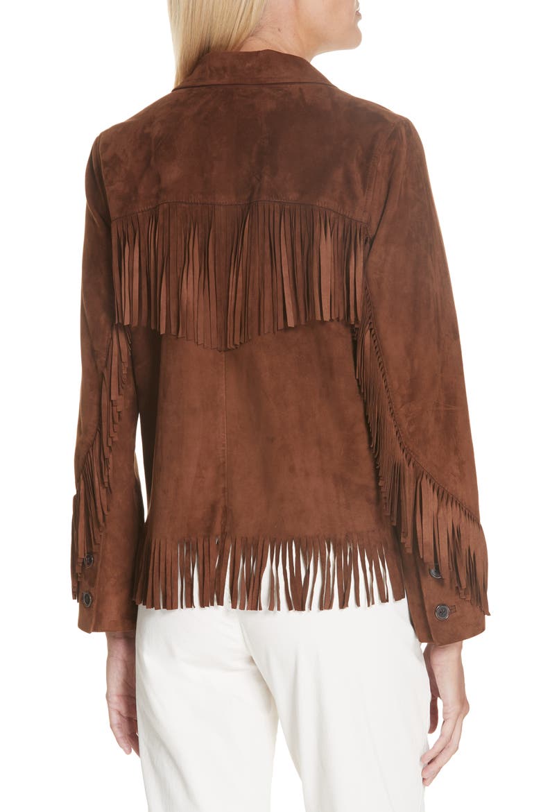 Frida Suede Fringe Jacket, Alternate, color, DARK COGNAC