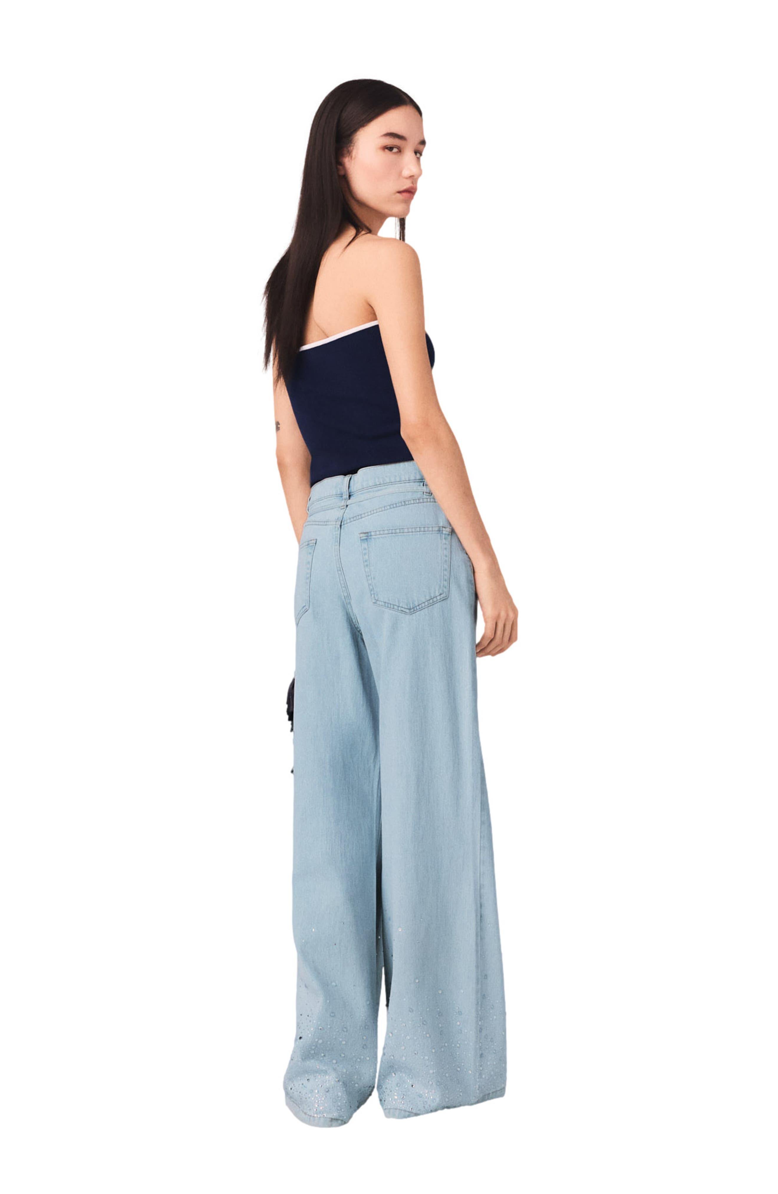Wide-leg rhinestone jeans - image 2