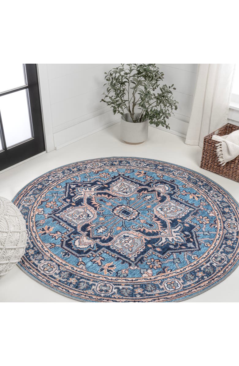 JONATHAN Y Cirali Ornate Large Medallion Machine-Washable Round Area Rug, Main, color, Blue/Beige